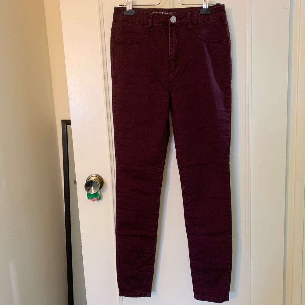 Burgundy High Rise Skinny Jeans